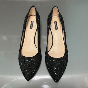 Alex Marie Black Crystal-Embellished Pointed-Toe Kitten Heels